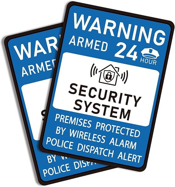2PCS Security Alarm System Sign for Home, Self-Adhesive Small 24 Hours Warning Sticker, Safety Protection System for House and Windows, Business Indoor & Outdoor Use 4.4x3.2IN