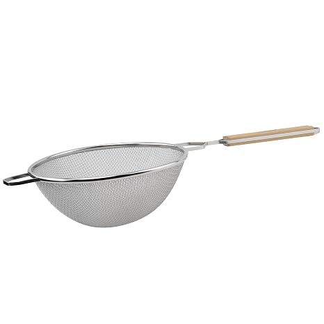 Winco MS2K-10D Strainer, 10.5-Inch Diameter, Double Fine Mesh, Medium, Stainless Steel, Tan | Foodservice, Great for Draining Pasta, Rinsing Produce, Straining and Kitchen Prep