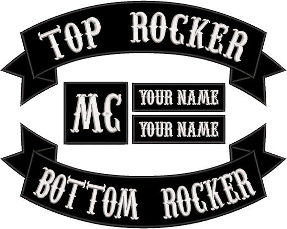 QIMAMADE 5 Pieces Embroidered Iron On Sew On Patch Personalized Motorcycle Biker Large Back Badge for Vest Jacket Jeans Black Name Patch XL