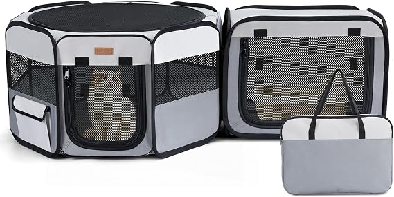Foldable Cat Playpen, Expandable Mesh Pet Pen for Indoor Outdoor