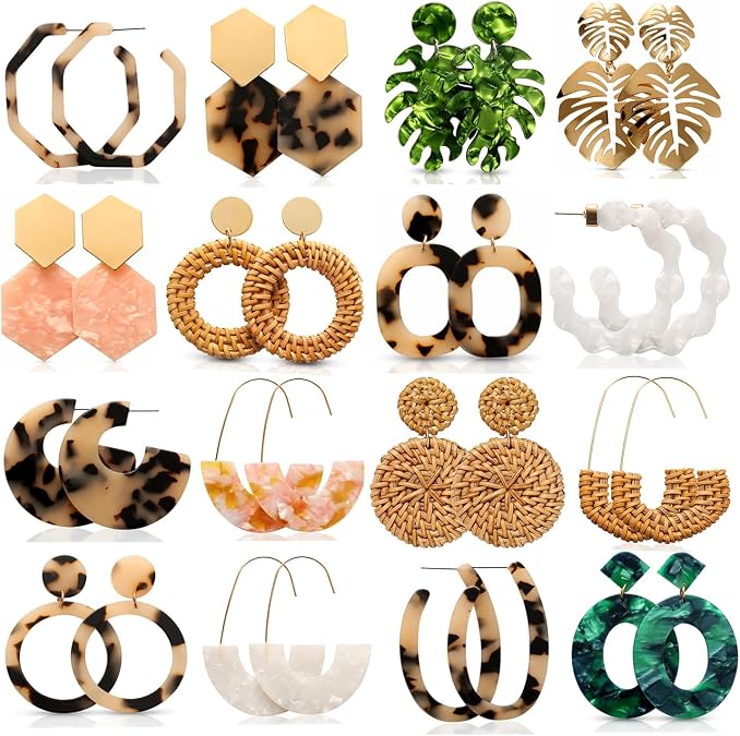 Vacation Statement Earrings for Women Acrylic Rattan Earrings