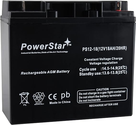 PowerStar 12V 18 Battery for Lobster Elite 2 Tennis Ball Machine.