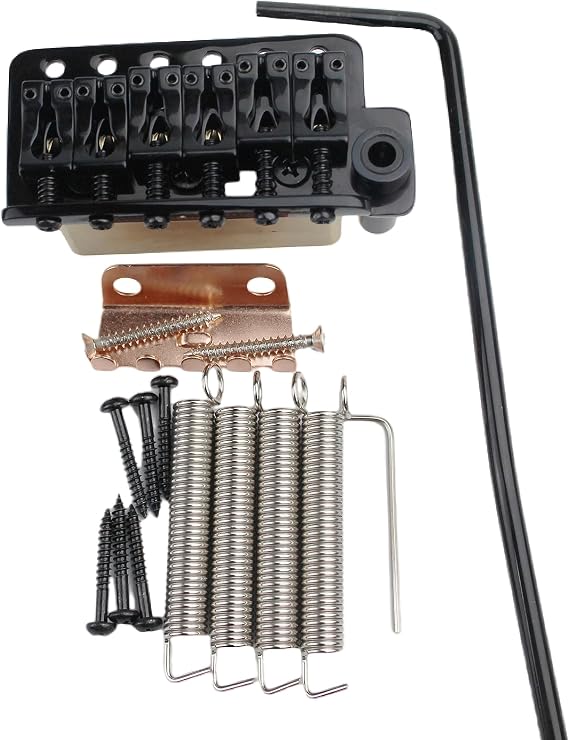 Guyker Guitar Tremolo Bridge String Spacing 10.8MM with Tremolo System Saddle And Brass Block & Spring and Claw, Pop-In Vibrato Bar, Complete Install Kit, GG1013A Black
