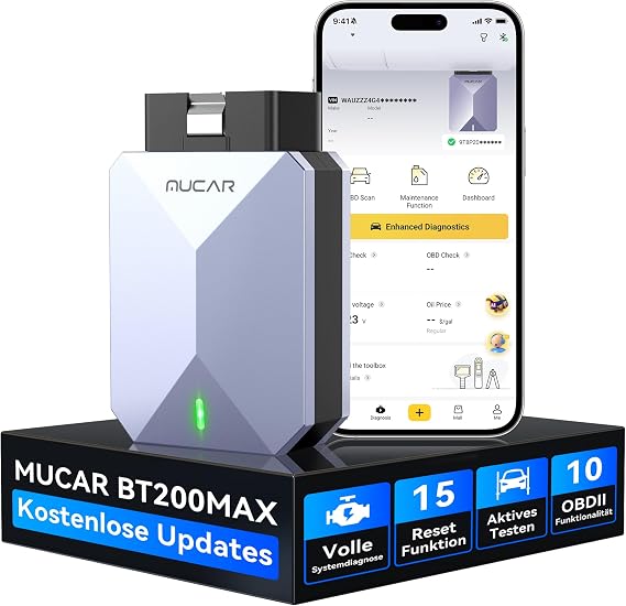 MUCAR BT200 MAX OBD2 Bluetooth Adapter Vollsystem-Diagnose & 15 Services