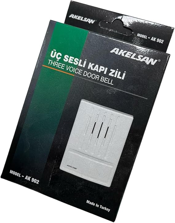 Akelsan Kanarya Kapı Zili AK-902 – 3 Sesli, 12V AC, 11x8x2 cm – Zil Trafosu ile Uyumlu, Kolay Montaj