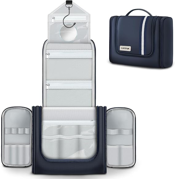 Hanging Toiletry Bag Travel Toiletry Bag for Men with Mirror Large Water-Repellent Cosmetic Bag Wash Bag Cosmetic Bag with Hooks for Men and Women