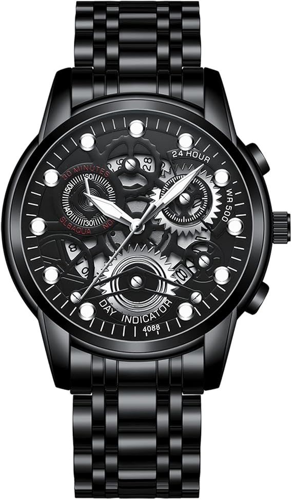 JewelryWe Paar Uhren Digitaluhr Edelstahl Binäre Uhr Rechteck Bezel LED Sportuhr Blau LED Licht Kalender Mode Cool Partner Armbanduhr für Herren Damen Schwarz/Silber