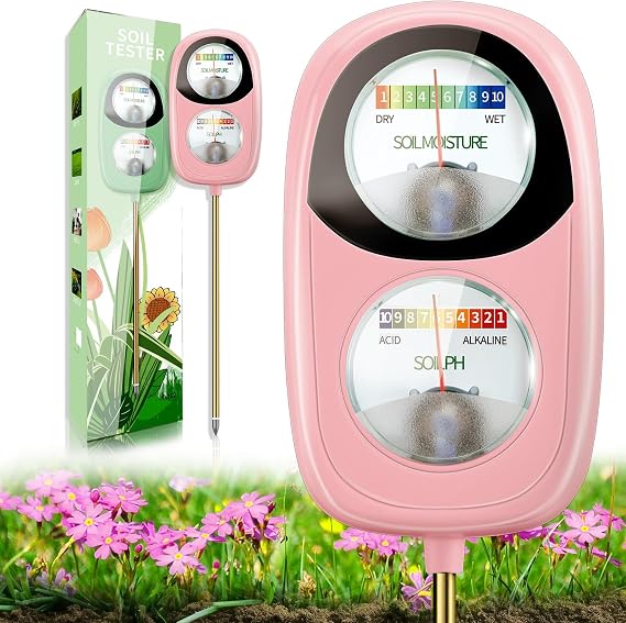 2-in-1 Soil Moisture Meter, Soil PH Meter, Large Dual-Screen Soil PH Tester & Moisture Meter for Plants Indoor&Outdoor Garden,Lawn,Farm Soil Test Kit-No Battery Needed-Sweetpink