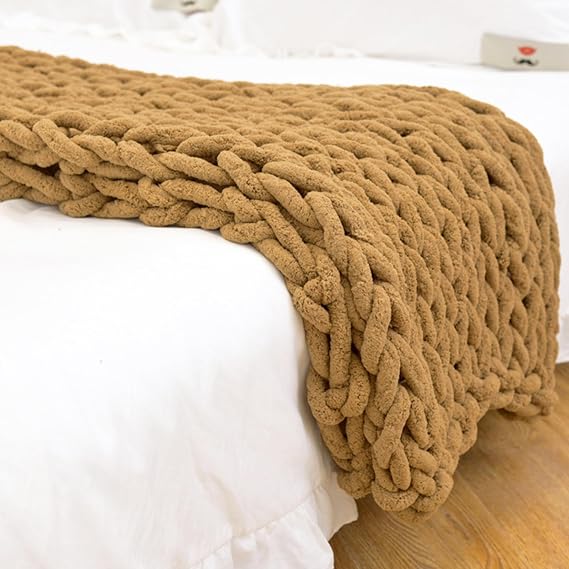 Chunky Chenille Yarn for Blanket - Fluffy Big Yarn for Hand Knitting, Extreme Arm Knitting, Throw Rugs, Pillow - Light Gray