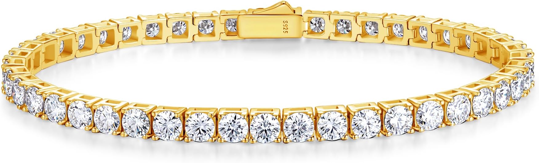 FANCIME Moissanite Tennis Bracelet 4.7-19 Carats 18K Gold Plated 925 Sterling Silver Tennis Bracelet 3mm/4mm/5mm D Color VVS1 Round Cut Moissanite Bracelet for Women Men