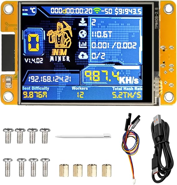 V2 Bitcoin Miner 1010KH/S with 2.8 Inch TFT Display, ESP32-WROOM Miner BTC Solo Lottery Miner, Crypto Lottery Compatible with Nerd-Miner
