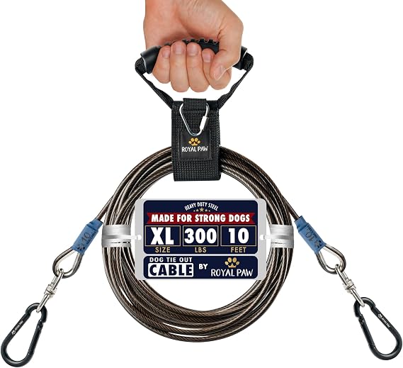 ROYAL PAW Dog Tie Out Cable - Tie Out Cable for Dogs (up to 300 lbs) - Use Dog Tie-Outs & Stakes for Outside - Best Heavy Duty Dog Leash for Large Dogs (10ft - Black Onyx)