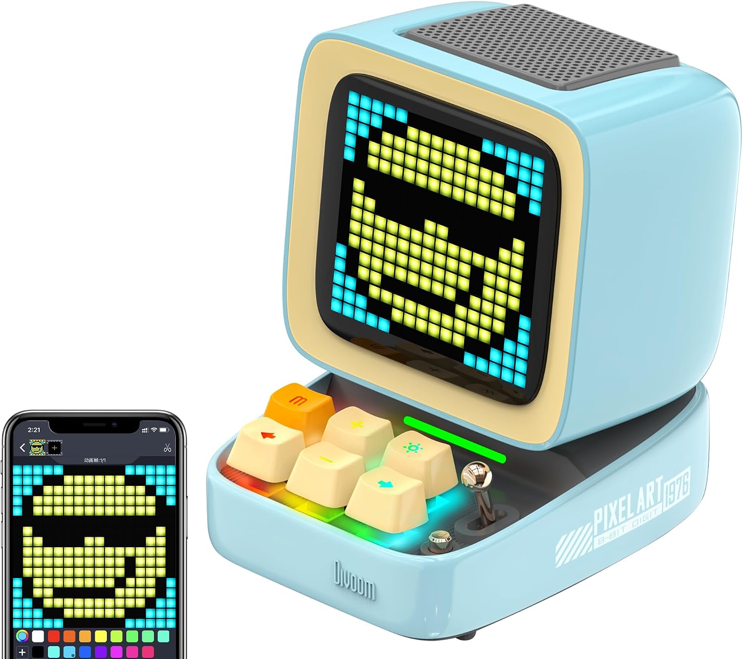 Divoom Ditoo Pixel Art Portable Speaker, 256 Led Application Controlled Display, Mechanical RGB Keyboard, Bluetooth Wireless Loud Speakers with Games, Alarms