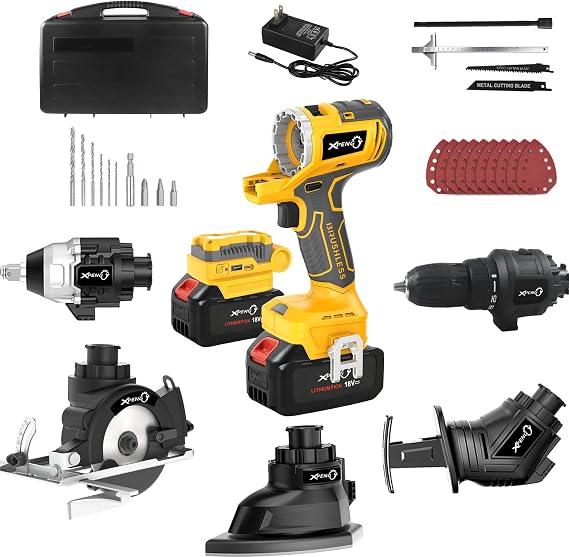XPENG Cordless Power Tool Combo Kits 18V 6-Tool Drill Set,Circular Saw, Palm Sander, Impact Driver, Reciprocating Saw, Battery Compatible with Makita 20V Battery 24.0Ah Batteries and Fast Charger