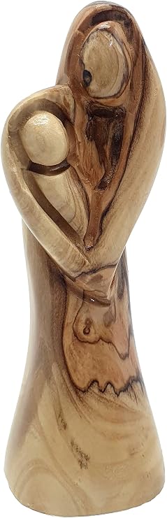 Zuluf Heart Shaped Virgin Mary with Baby Jesus 5.3" - Hand Carved Olive Wood Nativity Figurine Bethlehem MAR010