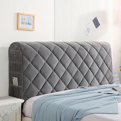 Thicken Bed Headboard Cover, Universal Stretch Bed Headboard Cover for Full Queen Cal King Size, Washable Quilted Bed Headboard Slipcover Dustproof Protector Cover for Bedroom Bed HeadboardA-Gray1,QU