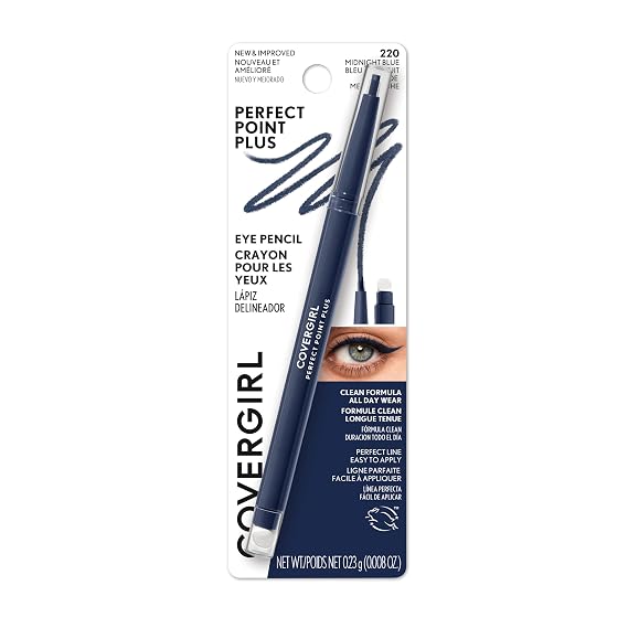 COVERGIRL Perfect Point Plus Eyeliner Pencil, Midnight Blue, Long-Lasting, Versatile Navy, Soft Smudging Tip, No Sharpening Needed, Pack of 1
