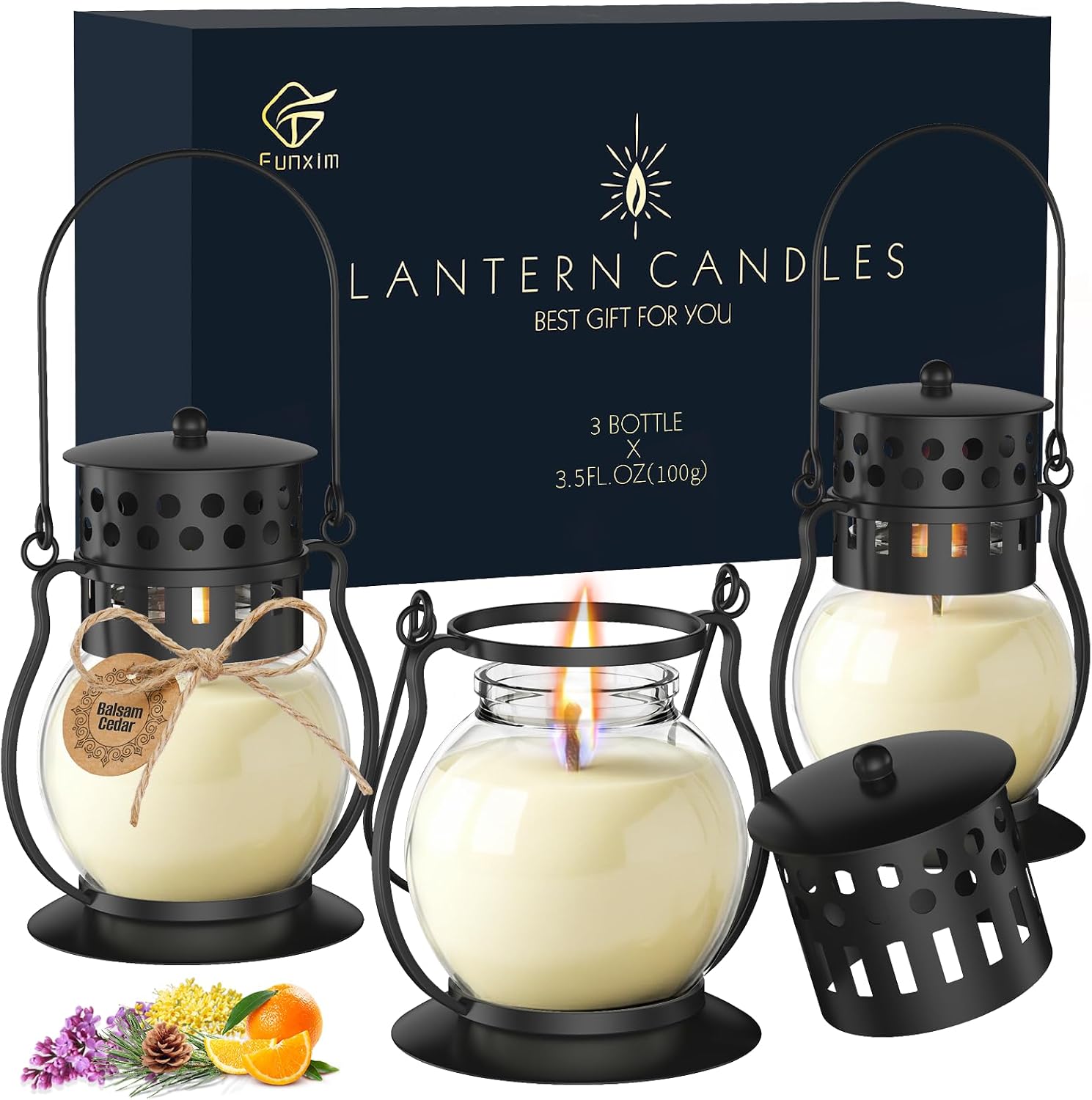 Scented Candles Gift Set - 3 Pack Candles for Home Scented Retro Lantern, Fall Candle Set perfect for Women, Birthday, Yoga, Weddings, Christmas, Soy Wax Candle Blush SandsLilac BlossomsBalsam Cedar