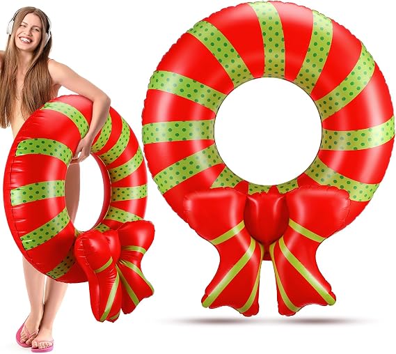 JellyArch Christmas in July Pool Floats Wreath Inflatable Pool Floats Swim Tube Rings Toys for Summer Vacation Lake Swimming Beach Party Decorations Supplies