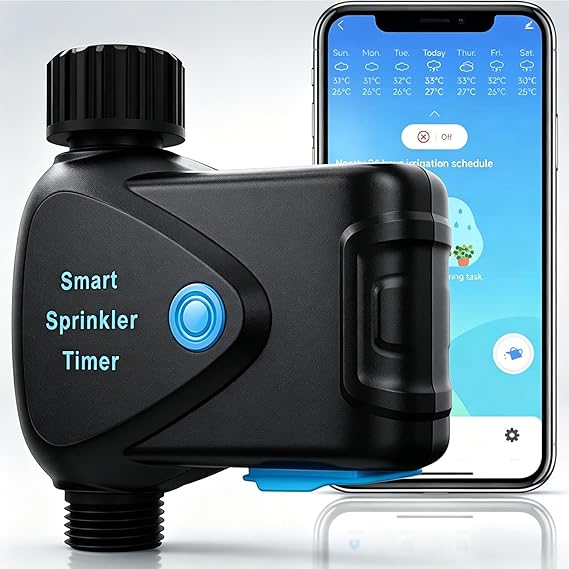 WiFi Water Timer with Built-in Flow Meter, Smart Garden Hose Controller, No Hub Required, 2.4GHz App Remote Control, Timed & Volume Watering, Rain Delay, IP65 Waterproof for Lawn Garden Greenhouse