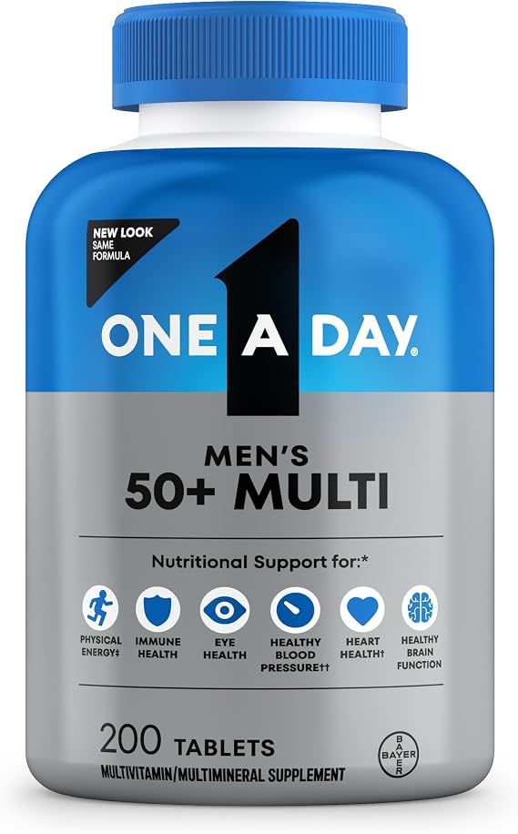 One A Day Mens 50+ Healthy Advantage Multivitamin, Multivitamin for Men with Vitamins A, C, E, B6, B12, Calcium and Vitamin D, Tablet, 200 Count (Pack of 1)