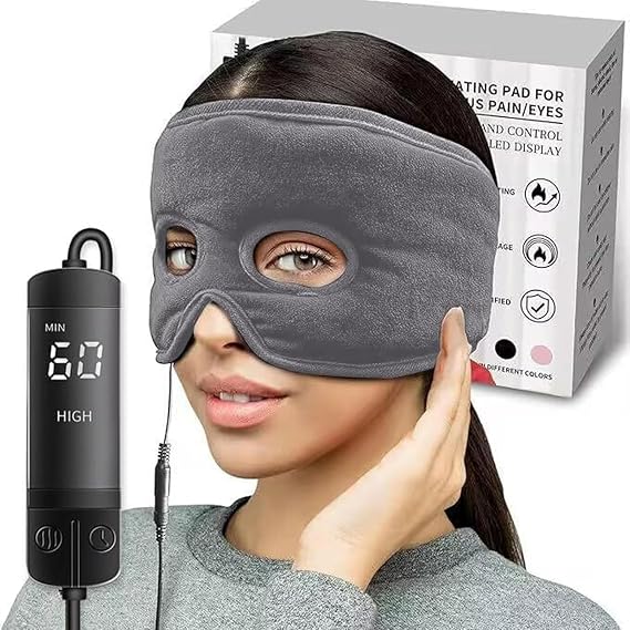 Sinus Relief Mask, Thermo Relief Heated Sinus Mask with 3Heat Setting & 5 Timer, USB Powered Heated Face Heating Pad for Eyes, Hormone Migraine, Tension Headache Relief, Auto Shut Off (Grey)