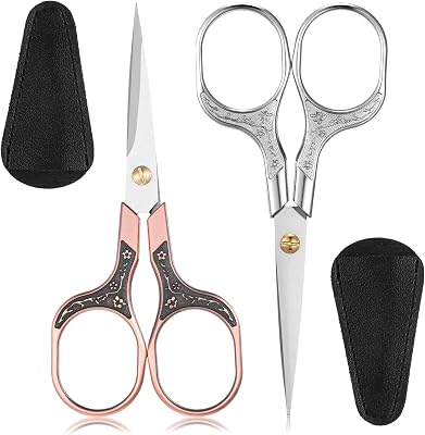2 Pack Eyebrow Scissors for Women Small Sharp Beauty Trimmer Scissors Set with Protective Cover for Hair Cutting Beard Eyebrow Nose Facial Hair | Sewing Trimming Scissor for Embroidery Thread