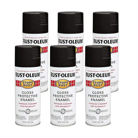 Rust-Oleum 7779830 Gloss Black Stops Rust Spray Paint, Enamel, 12 fl. oz. Aerosol Can (Pack of 6)