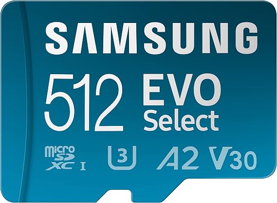SAMSUNG EVO Select Micro SD-Memory-Card + Adapter, 512GB microSDXC 130MB/s Full HD & 4K UHD, UHS-I, U3, A2, V30, Expanded Storage for Android Smartphones, Tablets, Nintendo-Switch (MB-ME512KA/AM)