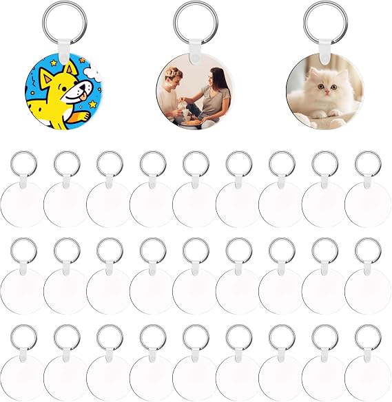 90Pcs Sublimation Keychain Blanks,Blank Keychains MDF Double Sides Rectangle Round Keychains Blanks with Rings Clips