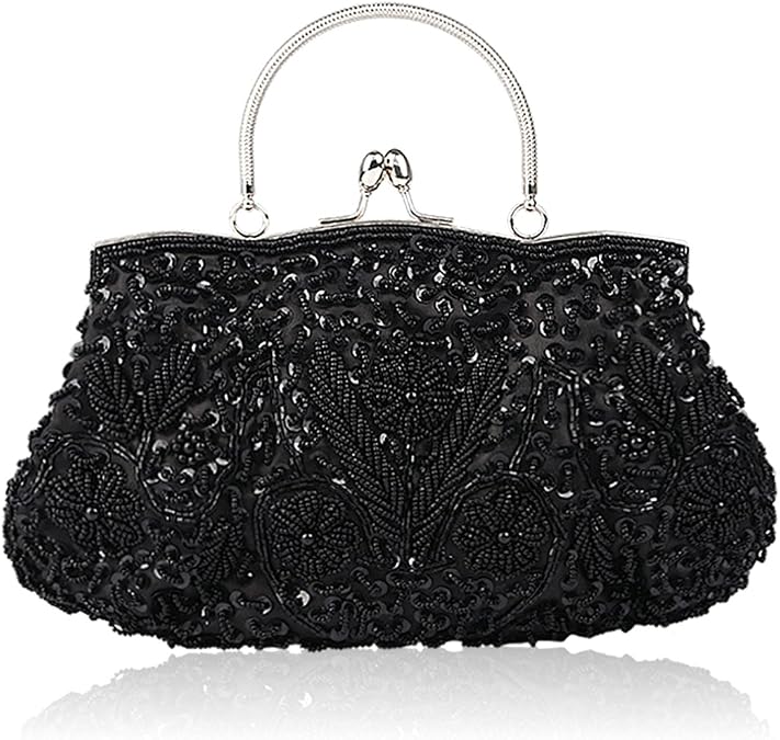 Beaded Sequin Flower Evening Purse Large Clutch Bag