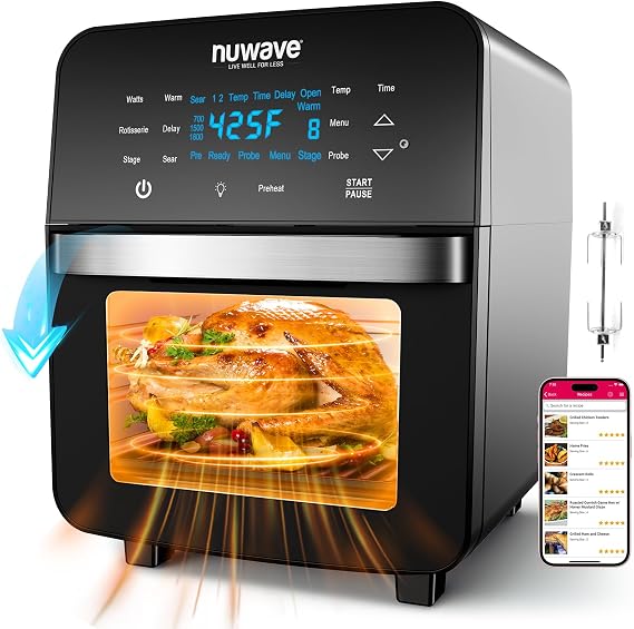 Nuwave Brio Barbecue Air Fryer, 15.5 Litres, Ultra Non-Stick Grill, Latest Intervention from PFAS Family Size XL, Powerful Temperature Control with 1800 W