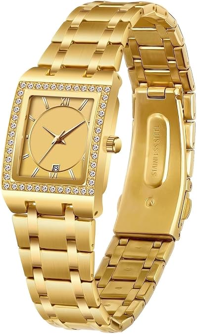 CARLIEN Women's Luxury Square Stainless Steel Bracelet Quartz Watches