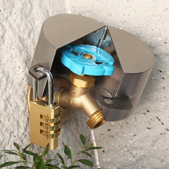 Faucet Locks Outdoor,Water Faucet Lock,made of metal Suitable for Garden Faucets,Hose Bib,water hose,hose spigot,Prevent water bandit(Silver with padlock) | Metal Construction, Garden Faucets, Hose Bib, Water Hose, Prevent Water Bandit