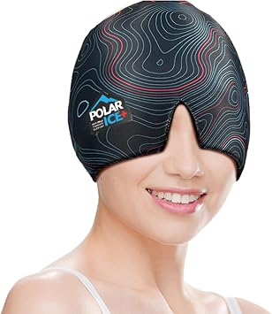 Brownmed Hot/Cold Relief Cap - Headache & Migraine Cap- Soothing Eye Strain - Supports Relaxation - Cold Compress - Flexible Gel Design - Full Coverage - Light-Blocking