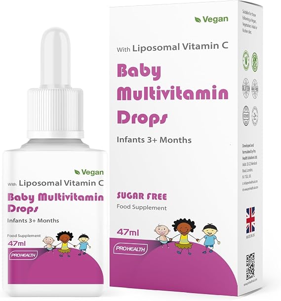 ProHealth Vegan Multivitamin Drops for Infants & Kids (Age 3 Months+) | 9 Essential Vitamins with Liposomal Vitamin C, Mango Flavour | Sugar-Free, Non-GMO, Gluten-Free, Made in UK (55 Days Supply)