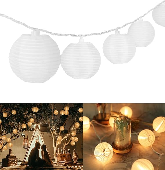 TIGOMOOV Mini Lantern Lights String Outdoor, 3 Inch Globe Lantern String Lights for Bedroom -20CT Connectable White Lights for Wedding Decorations, Patio,Porch,Window Decor