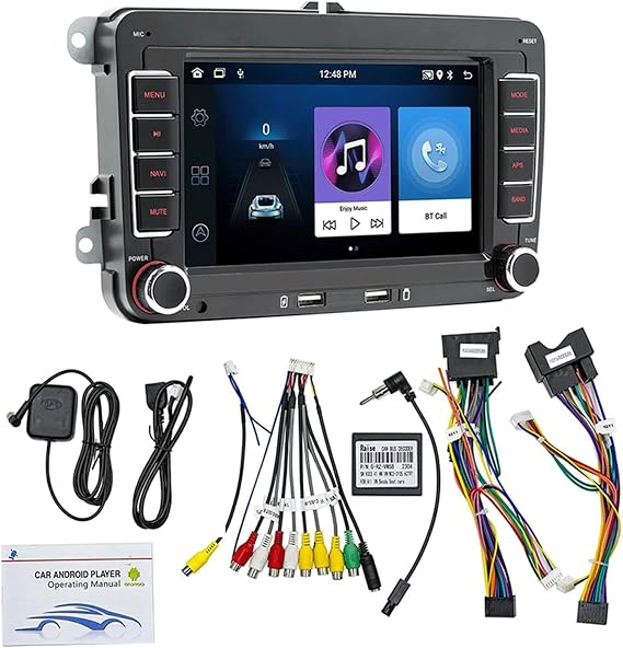 7 Inch Android 12 Car Stereo for Volkswagen VW Golf Polo Passat - 2GB RAM 64GB ROM, Bluetooth Radio with Touchscreen, Compatible with Wireless Apple CarPlay & Android Auto, GPS, WiFi, FM USB