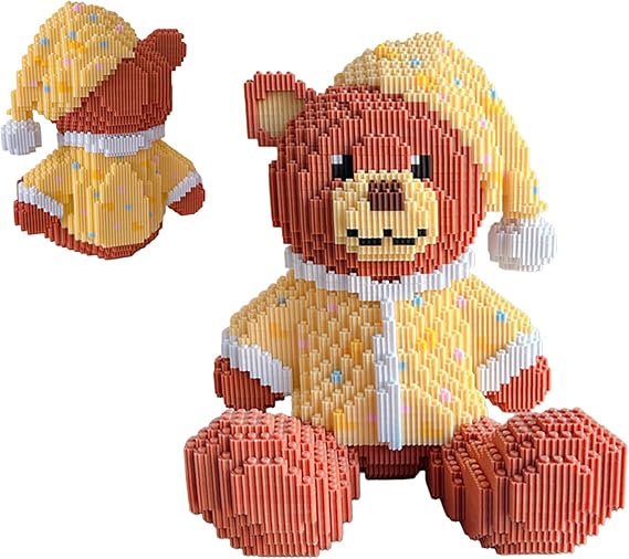 Pajama Bear Mini Building Blocks Set, 1800 PCS DIY Pajama Bear Bricks Toy Model, MOC Micro Building Model Kit, Construction Toys Gift for Adults and Teens
