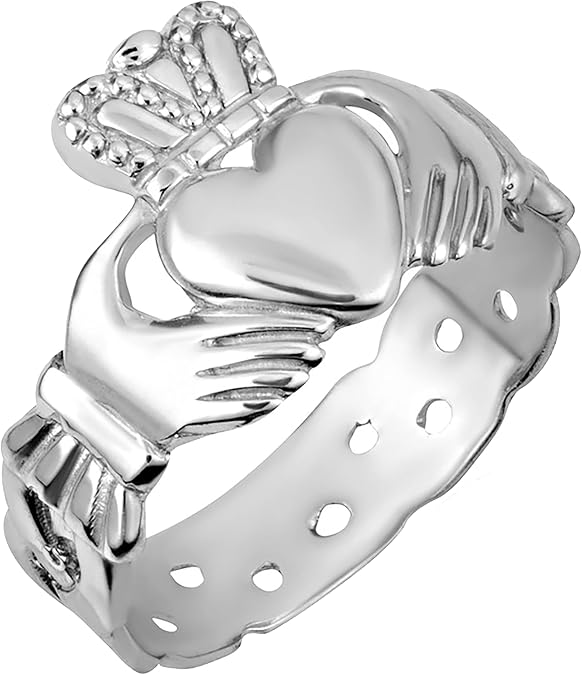 Claddagh Gold .925 Sterling Silver Men's Symbol Of Love Irish Claddagh Trinity Ring