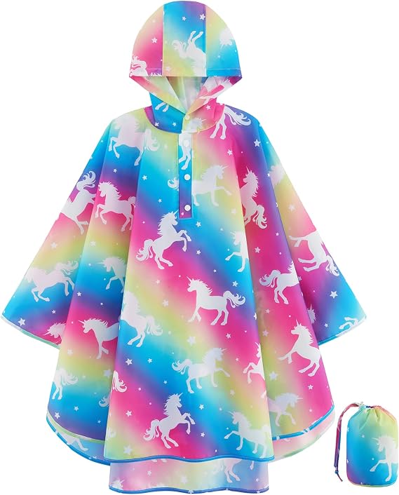 WAWSAM Lightweight Rain Poncho Kids, Ponchos for Kids Waterproof Reusable Hooded, Kids Poncho Rain Jacket for Boys and Girls