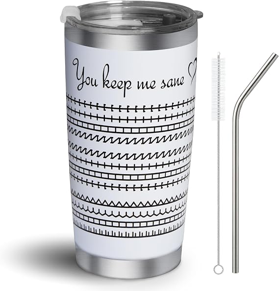 20oz Hidden Message Coffee Tumbler, White Elephant Gifts for Adults, Funny Stainless Steel Travel Mug, Gag Gift for Coworkers, Novelty Office Gift for Women, Men, Friends (White Pattern)