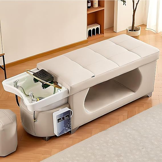 Massage Shampoo Bed, Head Spa Equipment, with Ample Storage Space, Shampoo Bed Beauty Salon Massage Bed,Beige