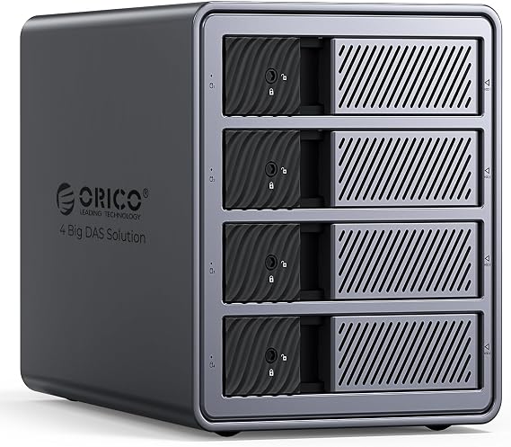 ORICO RAID Aluminium Enclosure for 4 Hard Drives, USB 3.0 to SATA External HDD Docking Station for 3.5 Inch HDD Hard Drives up to 22TB, Supports RAID 0/1/5/10 (9848RU3)