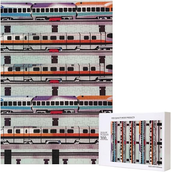 Monorail Train Printed Jigsaw Puzzle with Storage Box, Wooden Puzzle for Adults and Kids, 300 Pieces Family Fun Decorative Game