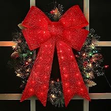 32" 72 LED Lighted Red Sparkly Bow Christmas Decoration,Christmas Tree Decoration Wreath Bow Light,11 Function Bow Topper Light for Indoor Outdoor Christmas Decoration