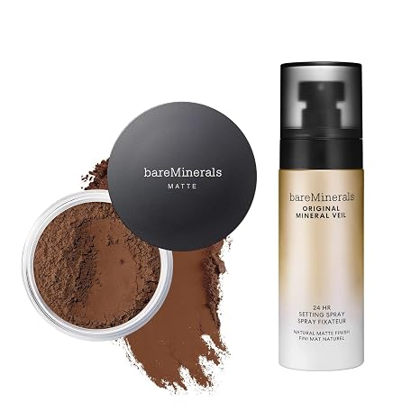 bareMinerals Original Matte Loose Powder Foundation SPF 15, Clean Mineral Powder Face Makeup, Sheer-to-Full Coverage, Reduces Shine, Talc-Free, Non-Comedoge + Mineral Veil Natural Matte Setting Spray