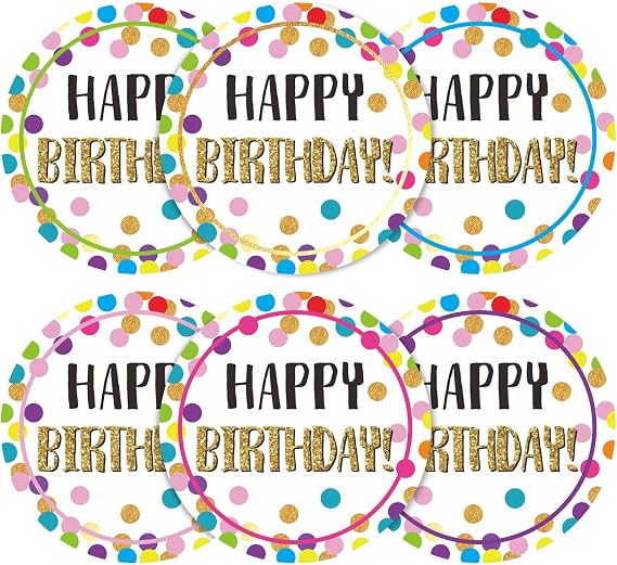 Anwyll Happy Birthday Stickers for Kid - 60Pcs 2Inch Happy Birthday Stickers for Adult Personalized Colorful Confetti Birthday Sticker Self Adhesive