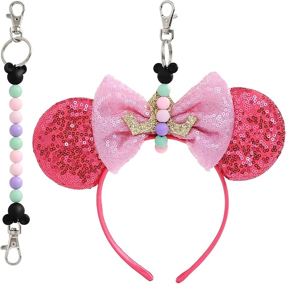 Nuolich Mouse Ear Headband Holder for Backpack Beaded Keychain Charm