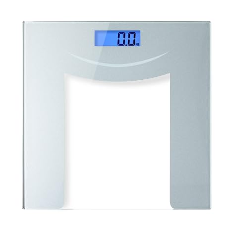 Digital Bathroom Scale for Accurate Body Weight Ultra Thin, Silver and Glass Scale Auto Step On Design 4 Precision Weight Sensors Batteries Included